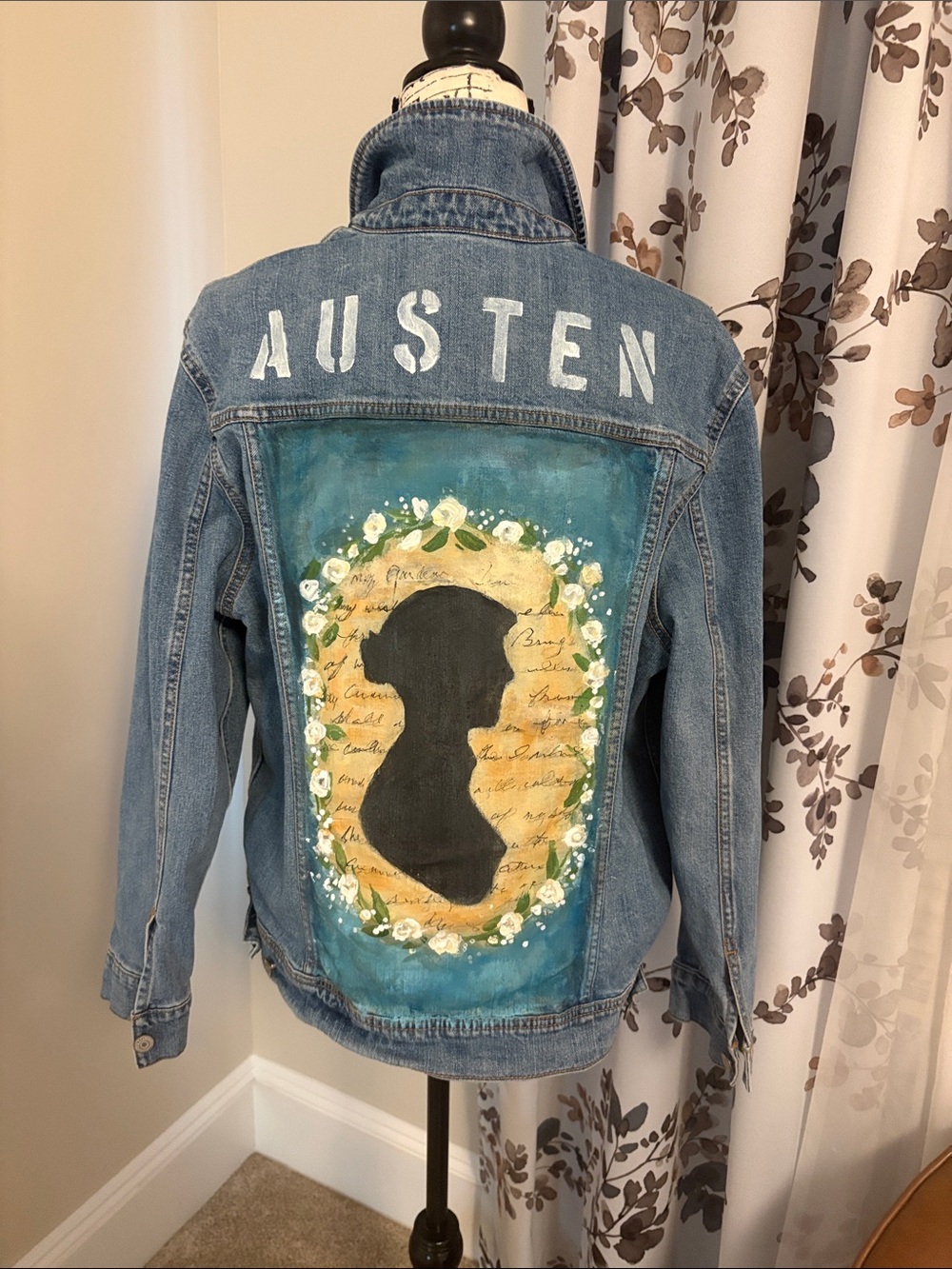 Hand Painted Denim Jacket for Jane Austin fan